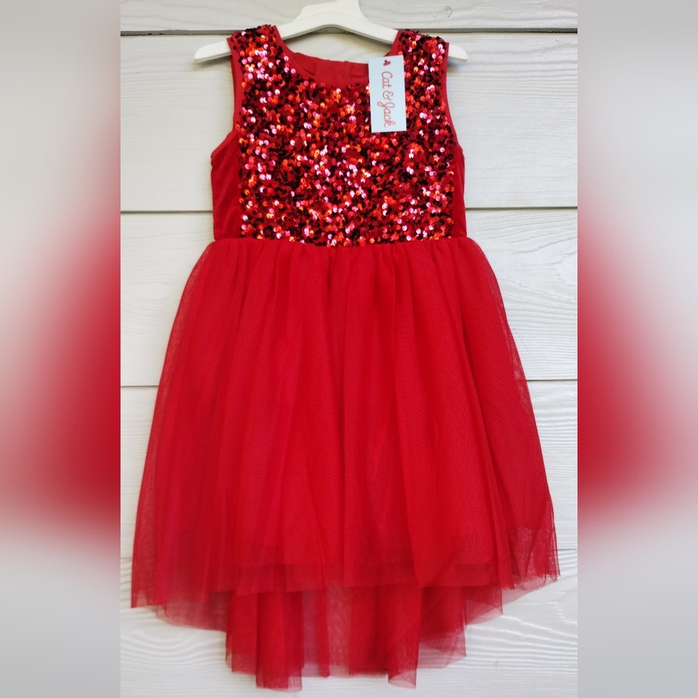 Red Sequin Tulle Party Dress for Girls